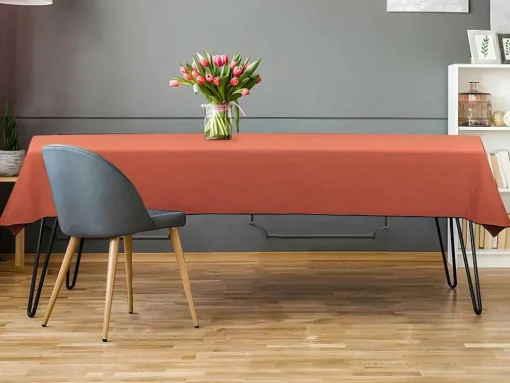 Set Van Tafellaken + 4 Servetten Van Linnen En Katoen - Zwarte Rand - Terracotta - 170 X 300 Cm - Borina