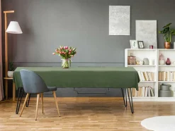 Set Van Tafellaken + 4 Servetten Van Linnen En Katoen - Zwarte Rand - Kaki - 170 X 300 Cm - Borina