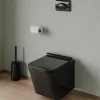 Set Voor Hang-Wc Van Glanzend Zwart Keramiek Met Voorwandsysteem En Ovalen Bedieningsplaat - Clemona
