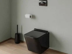 Set Voor Hang-Wc Van Glanzend Zwart Keramiek Met Voorwandsysteem En Ovalen Bedieningsplaat - Clemona