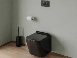 Set Voor Hang-Wc Van Glanzend Zwart Keramiek Met Voorwandsysteem En Ronde Bedieningsplaat - Clemona
