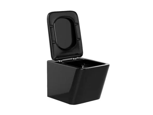 Set Voor Hang-Wc Van Glanzend Zwart Keramiek Met Decoratief Voorwandsysteem - Clemona