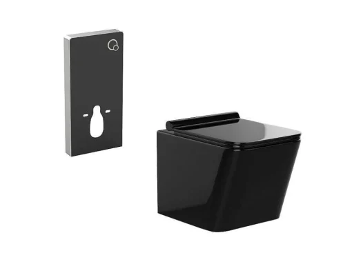 Set Voor Hang-Wc Van Glanzend Zwart Keramiek Met Decoratief Voorwandsysteem - Clemona
