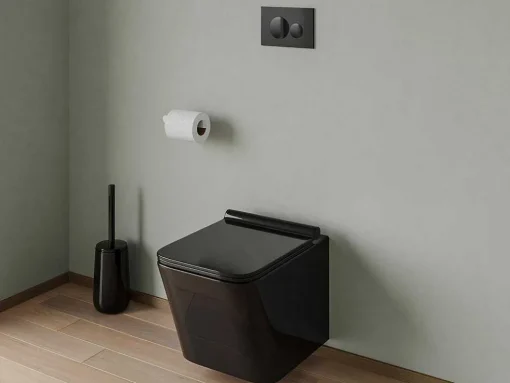 Set Voor Hang-Wc Van Mat Zwart Keramiek Met Optie Voorwandsysteem En Ronde Bedieningsplaat - Clemona