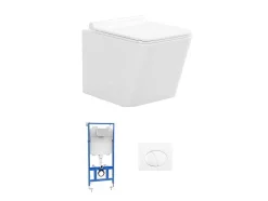 Set Voor Witte Hang-Wc Met Voorwandsysteem En Chroomkleurige Ovalen Bedieningsplaat - Clemona