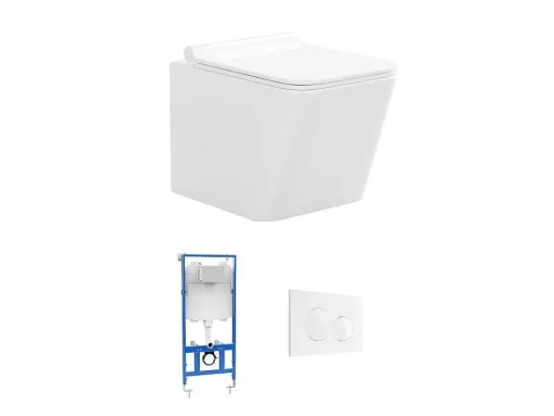 Set Voor Witte Hang-Wc Met Voorwandsysteem En Witte Ronde Bedieningsplaat - Clemona