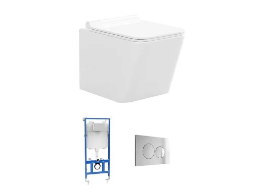Set Voor Witte Hang-Wc Met Voorwandsysteem En Chroomkleurige Ronde Bedieningsplaat - Clemona