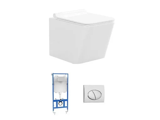 Set Voor Witte Hang-Wc Met Voorwandsysteem En Chroomkleurige Ovalen Bedieningsplaat - Clemona