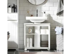 Sobuy Badkamer Onder Aanrecht, Onder Aanrecht, Onder Wastafel, Aanrecht, Gootsteen Afdekking Met 2 Deuren, 60X30X60 Cm, Wit, Bzr108-Ii-W