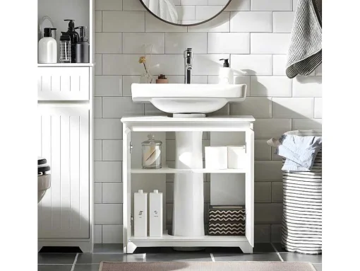 Sobuy Badkamer Onder Aanrecht, Onder Aanrecht, Onder Wastafel, Aanrecht, Gootsteen Afdekking Met 2 Deuren, 60X30X60 Cm, Wit, Bzr108-Ii-W