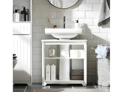 Sobuy Badkamer Onder Aanrecht, Onder Aanrecht, Onder Wastafel, Aanrecht, Gootsteen Afdekking Met 2 Deuren, 60X30X60 Cm, Wit, Bzr108-Ii-W