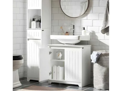 Sobuy Badkamer Onder Aanrecht, Onder Aanrecht, Onder Wastafel, Aanrecht, Gootsteen Afdekking Met 2 Deuren, 60X30X60 Cm, Wit, Bzr108-Ii-W