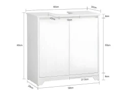 Sobuy Badkamer Onder Aanrecht, Onder Aanrecht, Onder Wastafel, Aanrecht, Gootsteen Afdekking Met 2 Deuren, 60X30X60 Cm, Wit, Bzr108-Ii-W
