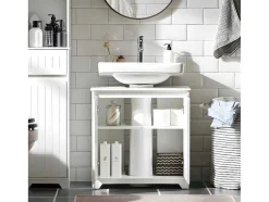 Sobuy Badkamer Onder Aanrecht, Onder Aanrecht, Onder Wastafel, Aanrecht, Gootsteen Afdekking Met 2 Deuren, 60X30X60 Cm, Wit, Bzr108-Ii-W