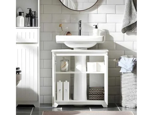 Sobuy Badkamer Onder Aanrecht, Onder Aanrecht, Onder Wastafel, Aanrecht, Gootsteen Afdekking Met 2 Deuren, 60X30X60 Cm, Wit, Bzr108-Ii-W