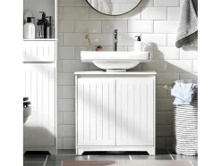Sobuy Badkamer Onder Aanrecht, Onder Aanrecht, Onder Wastafel, Aanrecht, Gootsteen Afdekking Met 2 Deuren, 60X30X60 Cm, Wit, Bzr108-Ii-W