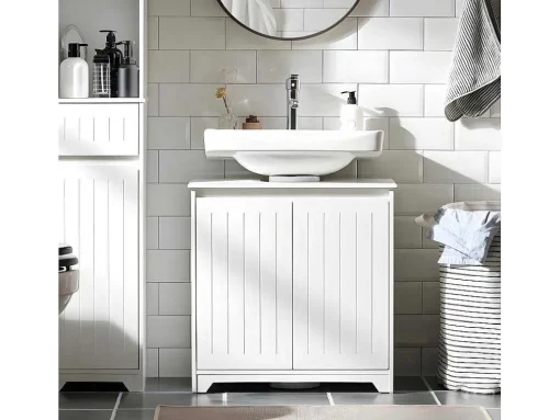 Sobuy Badkamer Onder Aanrecht, Onder Aanrecht, Onder Wastafel, Aanrecht, Gootsteen Afdekking Met 2 Deuren, 60X30X60 Cm, Wit, Bzr108-Ii-W