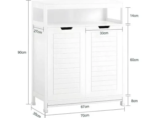 Sobuy Badkamermeubel Toiletkast Ladekast Kastopbergmeubel Met 2 Deuren, Verstelbare Planken, 70X35X90 Cm, Bzr121-W