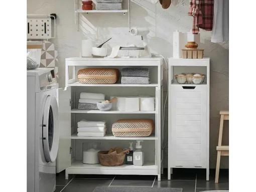 Sobuy Badkamermeubel Toiletkast Ladekast Kastopbergmeubel Met 2 Deuren, Verstelbare Planken, 70X35X90 Cm, Bzr121-W