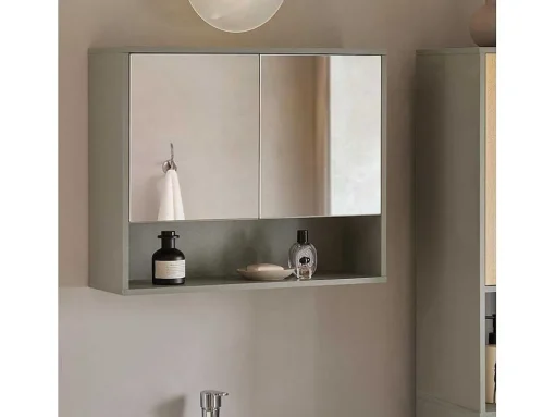 Sobuy Badkamerwandkast Met Spiegel, Wandgemonteerd Wastafelmeubel, Opbergkast Met 2 Deuren, Open Vak En Verstelbare Planken, 60 X 20 X 49,5 Cm, Grijs, Bzr134-Ng