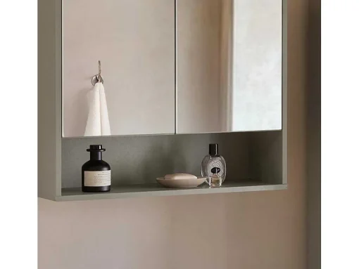 Sobuy Badkamerwandkast Met Spiegel, Wandgemonteerd Wastafelmeubel, Opbergkast Met 2 Deuren, Open Vak En Verstelbare Planken, 60 X 20 X 49,5 Cm, Grijs, Bzr134-Ng