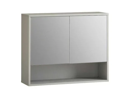 Sobuy Badkamerwandkast Met Spiegel, Wandgemonteerd Wastafelmeubel, Opbergkast Met 2 Deuren, Open Vak En Verstelbare Planken, 60 X 20 X 49,5 Cm, Grijs, Bzr134-Ng