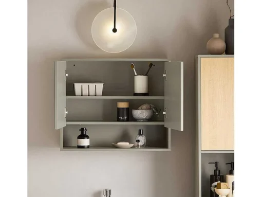 Sobuy Badkamerwandkast Met Spiegel, Wandgemonteerd Wastafelmeubel, Opbergkast Met 2 Deuren, Open Vak En Verstelbare Planken, 60 X 20 X 49,5 Cm, Grijs, Bzr134-Ng