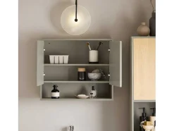 Sobuy Badkamerwandkast Met Spiegel, Wandgemonteerd Wastafelmeubel, Opbergkast Met 2 Deuren, Open Vak En Verstelbare Planken, 60 X 20 X 49,5 Cm, Grijs, Bzr134-Ng