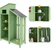 Sparrenhouten Tuinhuis - Gereedschapsschuur Met 2 Geintegreerde Planken - H 173 Cm - Waterdicht Pvc Dak - Groen