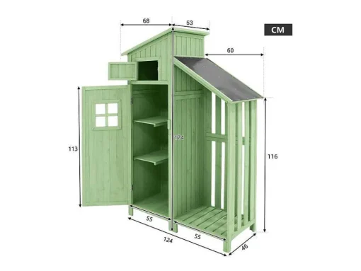 Sparrenhouten Tuinhuis - Gereedschapsschuur Met 2 Geintegreerde Planken - H 173 Cm - Waterdicht Pvc Dak - Groen
