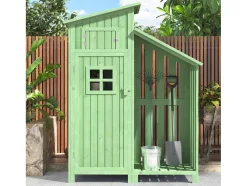 Sparrenhouten Tuinhuis - Gereedschapsschuur Met 2 Geintegreerde Planken - H 173 Cm - Waterdicht Pvc Dak - Groen