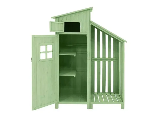 Sparrenhouten Tuinhuis - Gereedschapsschuur Met 2 Geintegreerde Planken - H 173 Cm - Waterdicht Pvc Dak - Groen