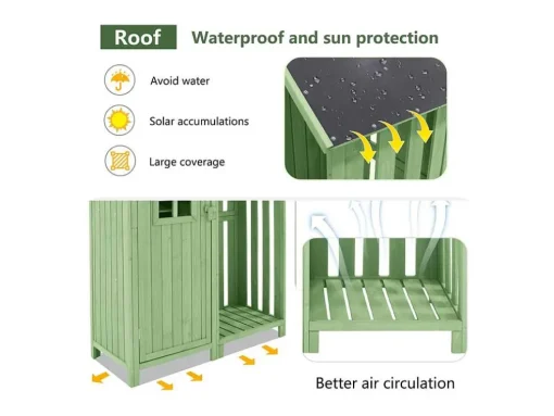 Sparrenhouten Tuinhuis - Gereedschapsschuur Met 2 Geintegreerde Planken - H 173 Cm - Waterdicht Pvc Dak - Groen