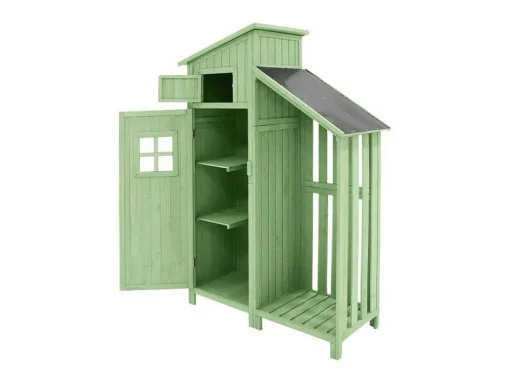 Sparrenhouten Tuinhuis - Gereedschapsschuur Met 2 Geintegreerde Planken - H 173 Cm - Waterdicht Pvc Dak - Groen