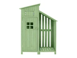 Sparrenhouten Tuinhuis - Gereedschapsschuur Met 2 Geintegreerde Planken - H 173 Cm - Waterdicht Pvc Dak - Groen