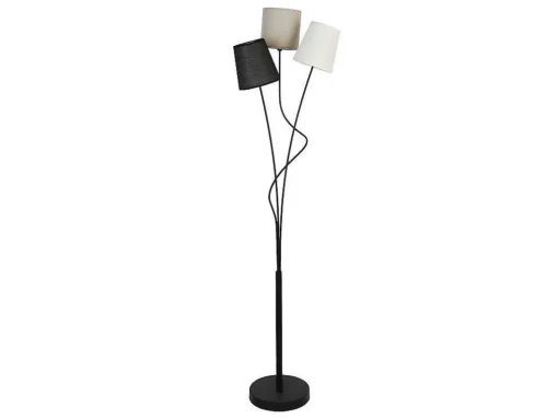 Staande Lamp Met Hedendaagse Stijl Met 3 Lampenkappen Veritas - Metaal En Stof - 23 X 23 X 149,5 Cm - Grijs, Zwart, Wit
