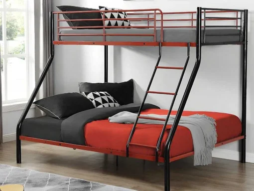 Stapelbed Elevatio Iv - 90 En 140 X 190 Cm - Staal - Zwart En Rood + Matras