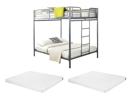 Stapelbed Gemini Ii - 2 X 140 X 190 Cm - Zilverkleurig + 2 Matrassen