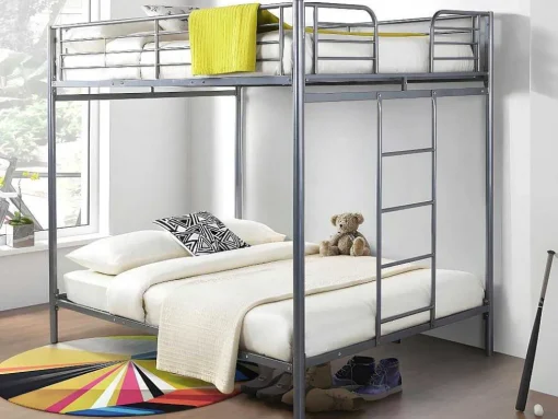 Stapelbed Gemini Ii - 2 X 140 X 190 Cm - Zilverkleurig + 2 Matrassen