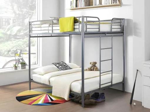 Stapelbed Gemini Ii - 2 X 140 X 190 Cm - Zilverkleurig + 2 Matrassen