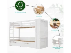 Stapelbedden 2 X 90 X 200 Cm Voor Kinderen - 2 Laden + 6 Vakken + Planken - Mdf Hout - Wit