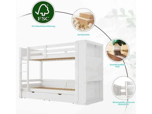 Stapelbedden 2 X 90 X 200 Cm Voor Kinderen - 2 Laden + 6 Vakken + Planken - Mdf Hout - Wit