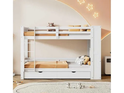 Stapelbedden 2 X 90 X 200 Cm Voor Kinderen - 2 Laden + 6 Vakken + Planken - Mdf Hout - Wit