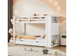 Stapelbedden 2 X 90 X 200 Cm Voor Kinderen - 2 Laden + 6 Vakken + Planken - Mdf Hout - Wit