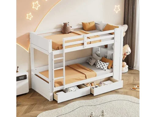 Stapelbedden 2 X 90 X 200 Cm Voor Kinderen - 2 Laden + 6 Vakken + Planken - Mdf Hout - Wit