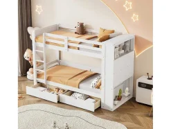 Stapelbedden 2 X 90 X 200 Cm Voor Kinderen - 2 Laden + 6 Vakken + Planken - Mdf Hout - Wit