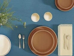 Tafelkleed + 4 Servetten Met Franjes - Katoen - Blauw - 140 X 240 Cm - Pola