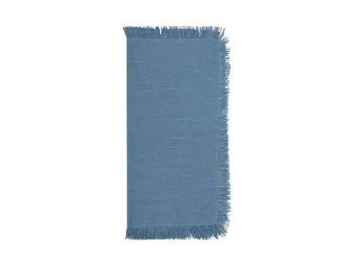 Tafelkleed + 4 Servetten Met Franjes - Katoen - Blauw - 140 X 240 Cm - Pola