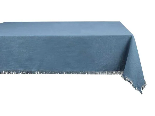 Tafelkleed + 4 Servetten Met Franjes - Katoen - Blauw - 140 X 240 Cm - Pola