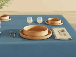 Tafelkleed + 4 Servetten Met Franjes - Katoen - Blauw - 140 X 240 Cm - Pola